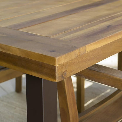 Christopher Knight Home Della Acacia Wood Dining Table, Teak Finish With Rustic Metal