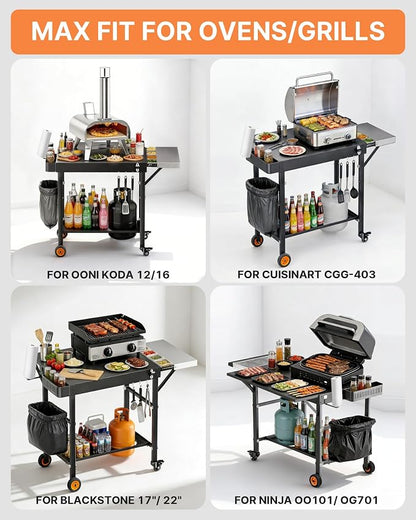 Outdoor Pizza Oven Table, Portable Pizza Oven Cart with Topping Station, Heavy Duty Grill Cart Table with Pizza Prep Station with Storage, Fit Ninja Cuisinart Gozney and Blackstone Griddle