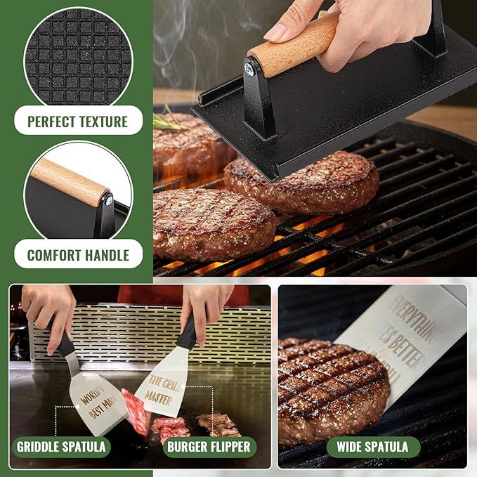 Boao Dad Gifts from Daughter Son for Father's Day Flat Top Grill Accessories with Enlarged Spatulas BBQ Apron and Carry Bag Dad Gifts for Father's Day, Birthday, Camp, Outdoor Grilling BBQ