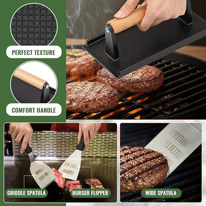 Boao Dad Gifts from Daughter Son for Father's Day Flat Top Grill Accessories with Enlarged Spatulas BBQ Apron and Carry Bag Dad Gifts for Father's Day, Birthday, Camp, Outdoor Grilling BBQ