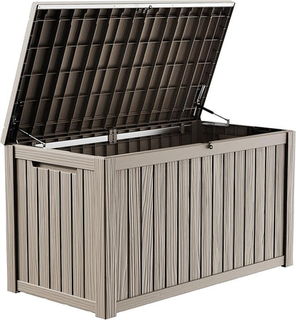 PatioZen 200 Gallon Deck Box, Outdoor Storage Box, Outdoor Storage Box for Cushions, Garden Tools, Furniture Storage,Waterproof, Lockable and Resin,Grey