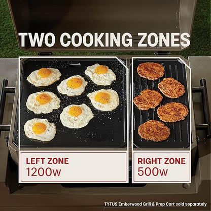 TYTUS Tabletop Electric Grill & Griddle Combo with 318 Sq. In Cooking Area and Cover, Dual-Sided Aluminum Plates, up to 500F, LCD Display with 2 Temp Probes