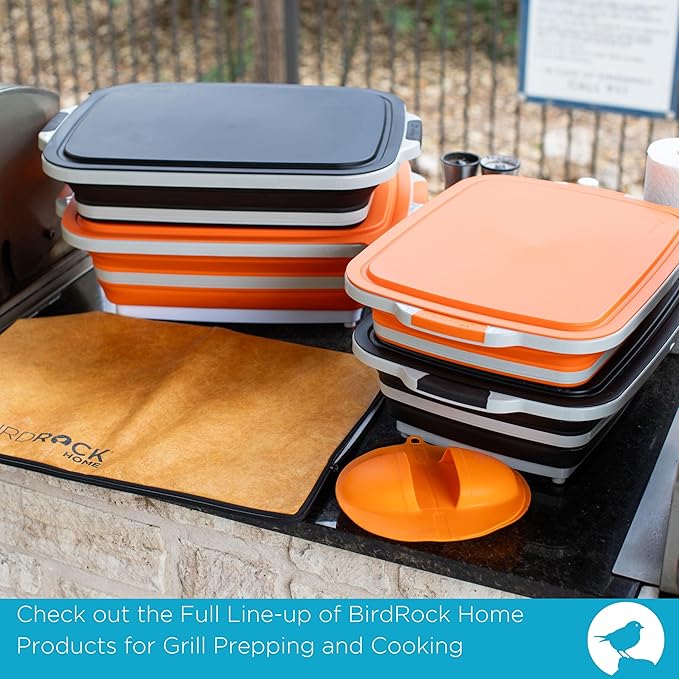 BIRDROCK HOME Collapsible XL BBQ Prep Tub w/Cutting Board, Multi-Function Grill Caddy w/Colander & Lid, Portable Silicone Dish Bowl for Picnic, Tailgate, Camping - Black