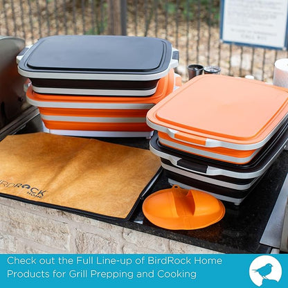 BIRDROCK HOME Collapsible XL BBQ Prep Tub w/Cutting Board, Multi-Function Grill Caddy w/Colander & Lid, Portable Silicone Dish Bowl for Picnic, Tailgate, Camping - Orange