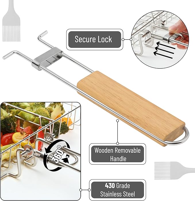 UNCO- BBQ Grill Basket with Wooden Handle, Stainless Steel, Heavy Duty Fish Grill Baskets for Outdoor Grill, Fish Basket for Grilling Basket for Outdoor Grill