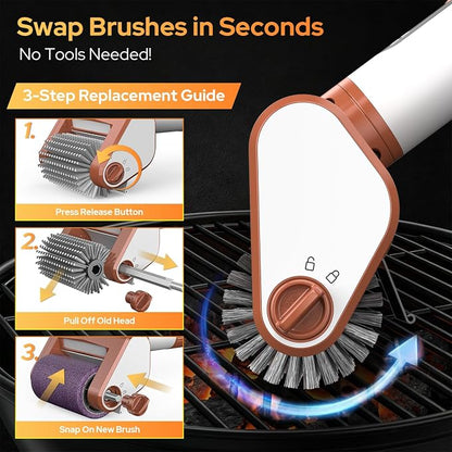 𝑵𝒆𝒘𝒆𝒔𝒕-𝑮𝒆𝒏 Electric Grill Brush, BBQ Grill Cleaner with Digital Display, Variable Speed Cordless Rotary Grill Brush, Replaceable Heads Grill Cleaning Brush for Barbecue Grates