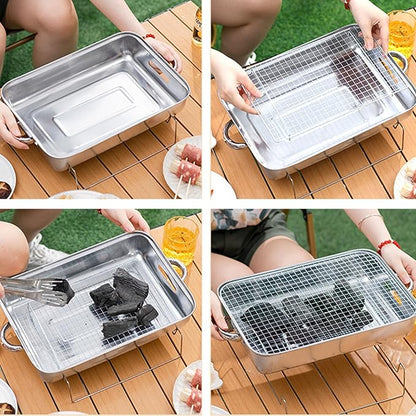 Luocute Portable Charcoal Grill, Stainless Steel Tabletop BBQ with Detachable Design and Air Vent for Outdoor Cooking Camping Picnics (A)
