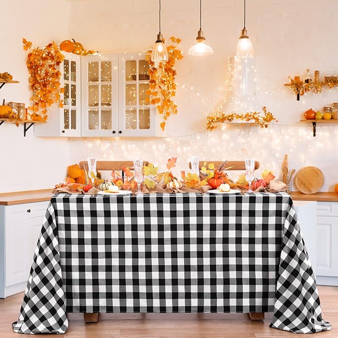 B-COOL Buffalo Plaid Tablecloth Christmas Checkered Table Cloths Party Desk Fabric for Thanksgiving Holiday Birthday Indoor Outdoor Picnic Party Table Decorations 56x84 inch Black and White