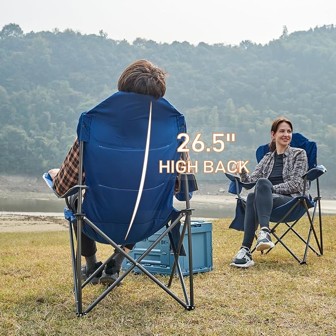 EVER ADVANCED Folding Camping Chair with High Back Padded 2 Pack Oversized Portable Lawn Chairs Lightweight Sturdy Steel Foldable Outdoor Camp Chair for Adults,Grey