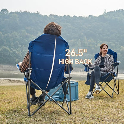 EVER ADVANCED Folding Camping Chair with High Back Padded 2 Pack Oversized Portable Lawn Chairs Lightweight Sturdy Steel Foldable Outdoor Camp Chair for Adults,Grey