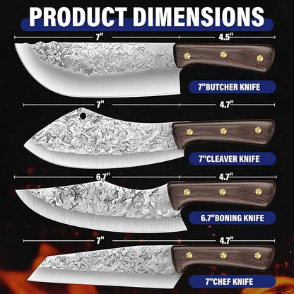 DRAGON RIOT Chef Butcher Knife Set for Meat Cutting, 4 Pcs Japanese Forged Chef Knives Set for Men and Women Gift for Men