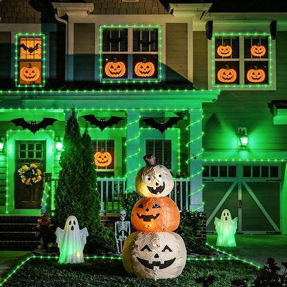 YEGUO Green Solar Halloween Lights, 66ft 200 LED Solar Rope Lights Outdoor Waterproof, 8 Modes Fairy Lights in Clear Thin Tube