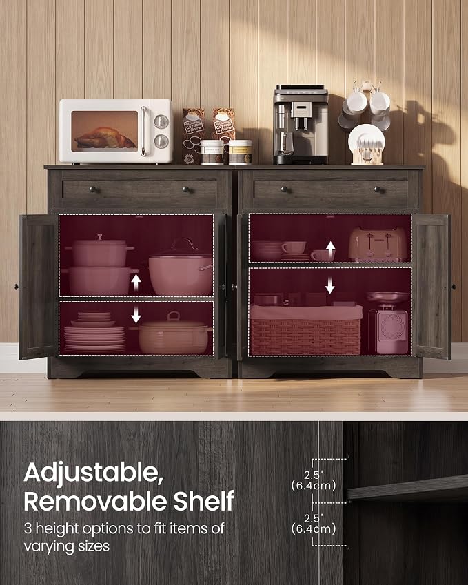 VASAGLE Siren Collection - Buffet Cabinet, Farmhouse Coffee Bar Cabinet with Drawer,Adjustable Shelf, Double Doors, Sideboard, 15.8 x 28.4 x 31.5 Inches, Taupe Brown ULSC521TA01S
