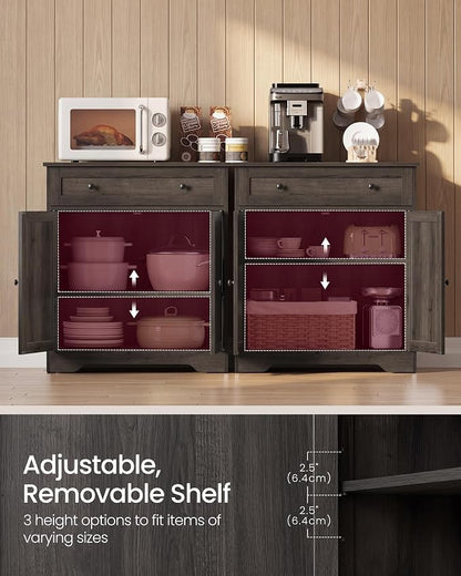 VASAGLE Siren Collection - Buffet Cabinet, Farmhouse Coffee Bar Cabinet with Drawer,Adjustable Shelf, Double Doors, Sideboard, 15.8 x 28.4 x 31.5 Inches, Taupe Brown ULSC521TA01S