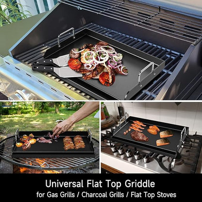 Nonstick Griddle for Gas Grill, 23" x 16" Ceramic Coated Flat Top Griddle for Stove Top, Heavy-Duty, Even Heating, Easy Clean, for Outdoor BBQ & Everyday Cooking