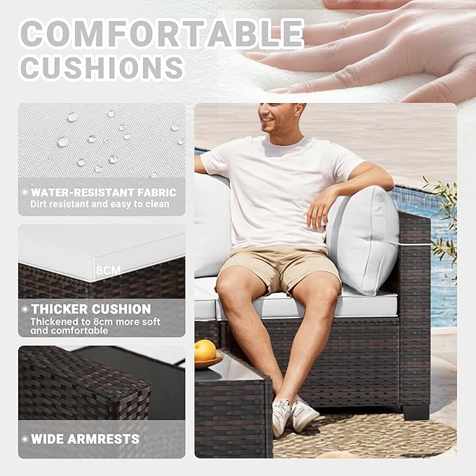 LAFWELL 7 Pieces Outdoor Patio Furniture Sets,Rattan Conversation Sectional Set,Manual Weaving Wicker Patio Sofa with Tea Table