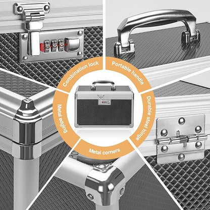 Medicine Lock Box with Combination Lock - 10 x 6 x 6.7 Inches - First Aid Safe Medication Storage Box, Personal Items Safe Case for Home and Outdoor - Black 【No Strap】