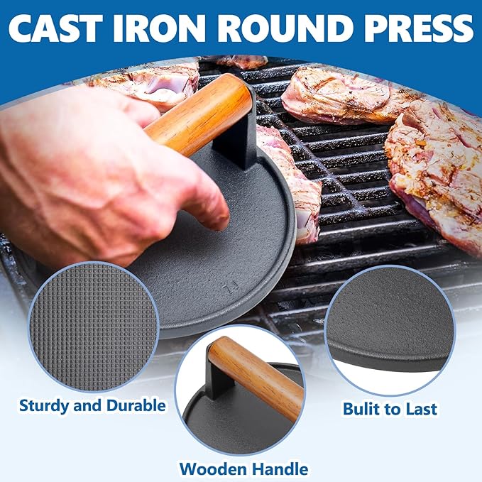SafBbcue Round Cast Iron Smash Burger Grill Weight Press & Griddle Steamer Melting Dome Basting Cover for Blackstone Flat Top Grills Accessories, 14" Rectangular Stainless Steel Grill Basting Cover