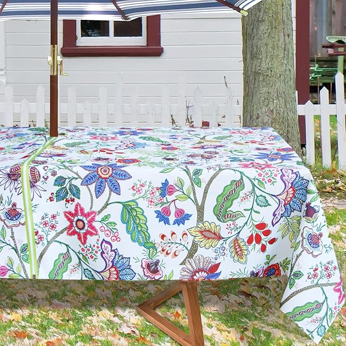 EHouseHome Outdoor Indoor 60x84 inch Rectangle Tablecloth with Umbrella Hole, Waterproof Zippered Patio Table Cloth, Perfect for BBQs, Parties, Summer Gatherings