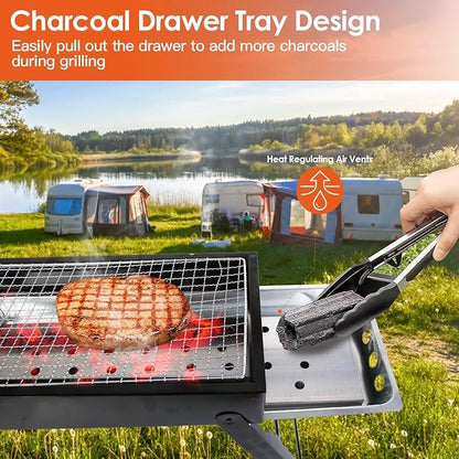 Foldable Charcoal BBQ Grill,Shelf Stainless Steel Grill Net Easy Setup Portable Tabletop Barbecue Grill for Camping Picnic Outdoor Party Backyard,Standard