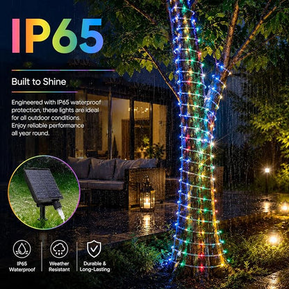 Vigdur 33FT Solar Rope Lights Outdoor - 100 LEDs 18 Color Changing LED Rope Lights Waterproof with Remote & Timer & 8 Lighting Modes, Outdoor Trampoline Lights for Xmas Garden Fence Tree Party