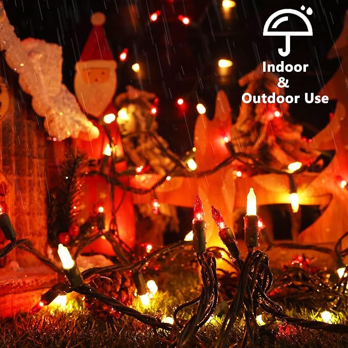 BrizLabs Red & White Christmas Lights, 300 Count 69.6ft Mini Outdoor Lights | Incandescent; Connectable; UL Certified; Waterproof Christmas Light String Plug-in Green Wire Indoor Ourside Xmas Tree Decor