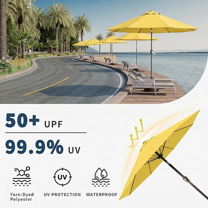 9FT Patio Umbrella Outdoor Table Umbrella w/Push Button Tilt and Crank, 8 Sturdy Ribs, UV Resistant Waterproof Market Umbrella for Pool, Deck, Backyard, Garden, Sunshine Yellow