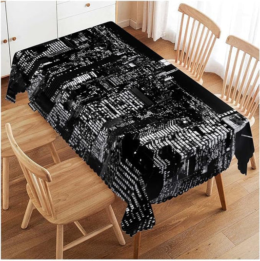 Swono New York City Skyline 52"X70" Oblong Table Cloth Urban Night Black Wrinkle Free Table Cover Farmhouse Tablecloth for Home Restaurant Picnic Indoor Outdoor Dining