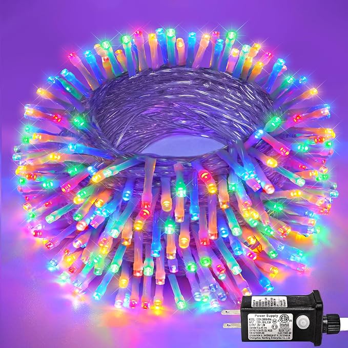 82FT 250 LED Christmas Lights Outdoor, Multicolor String Lights Indoor | Plug in Waterproof 8 Modes Clear Wire String Twinkle Lights for Bedroom Outside Patio Yard Xmas Party Holiday Decorations