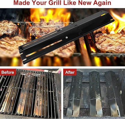 Universal Adjustable Grill Heat Plates/Heat Tents/Burner Covers/Heat Deflectors/BBQ Grill Heat Shields/Grill Cover Plates/Grill Diffuser for Gas Grill, Porcelain Steel Grill Replacement Parts (5-Pack)