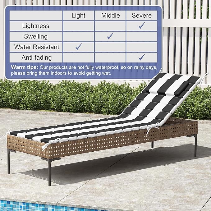 Crestlive Products Chaise Lounge Cushion Outdoor Set of 2, Foldable Waterproof Pool Lounge Chair Cushions with Straps, Lounger Cushions for Outdoor Furnitur, 71''Lx21''W (Black Stripe)