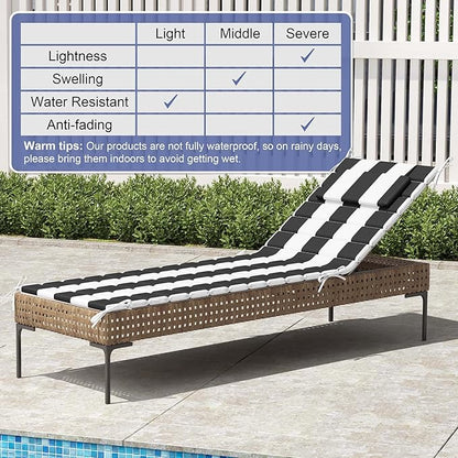 Crestlive Products Chaise Lounge Cushion Outdoor Set of 2, Foldable Waterproof Pool Lounge Chair Cushions with Straps, Lounger Cushions for Outdoor Furnitur, 71''Lx21''W (Black Stripe)