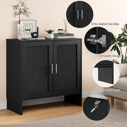 DHZ 63” Buffet Cabinet Set of 2, Accent Cabinet with Storage & Adjustable Shelf, Modern Sideboard with Black Rattan Decorated Doors, Coffee Bar Cabinet for Kitchen, Dining Room Organizer