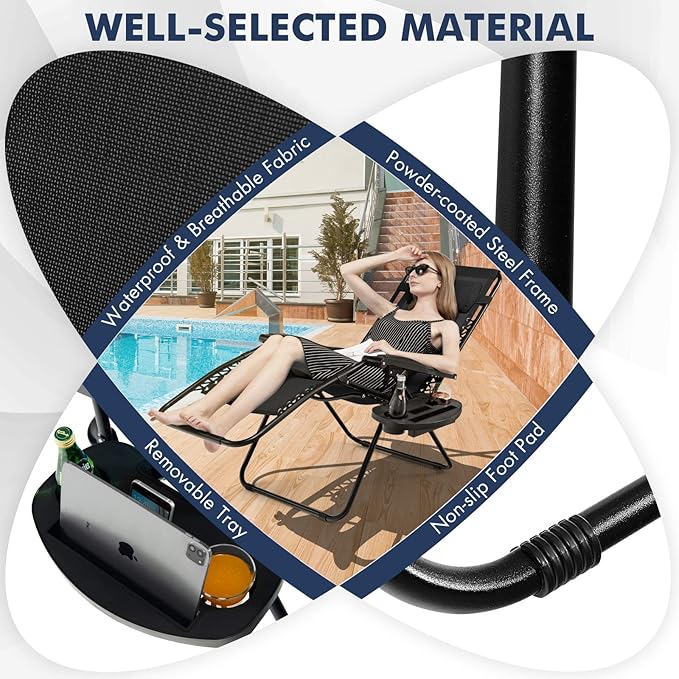 Giantex Zero Gravity Reclining Chair, Outdoor Patio Recliner with Cup Holder & Removable Pillow, Adjustable Backrest, Indoor Lounge Chair for Backyard, Garden, Poolside (Black)