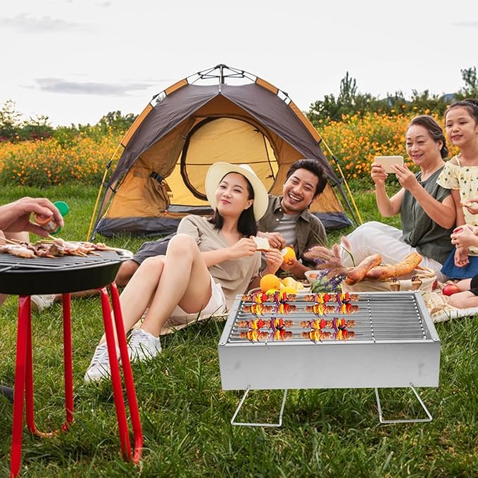 Totority Portable Stainless Steel Folding Bbq Grill Small Charcoal Barbecue Rack for Camping Hiking Outdoor Cooking 36x26.5x17.5cm Camping Accessory