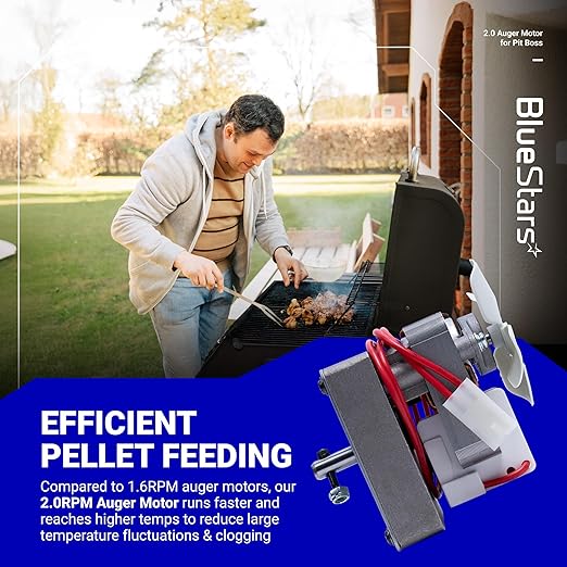[2025 Upgraded] BlueStars 2.0RPM Grill Auger Motor Replacement Parts for Pit Boss, Traeger, Camp Chef, Z and Nexgrill Wood Pellet Grill Smoker - Universal Barbecue Auger Motor 120V 60Hz 2 Pole