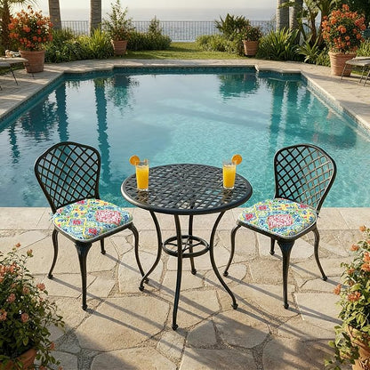DYTXIII Set of 2 Outdoor Chair Cushions with Ties,Water Repellent Patio Chair Pads 17"x 16" for Outdoor Furniture,Round Corner Seat Cushions for Garden Yard Kitchen Damask Red