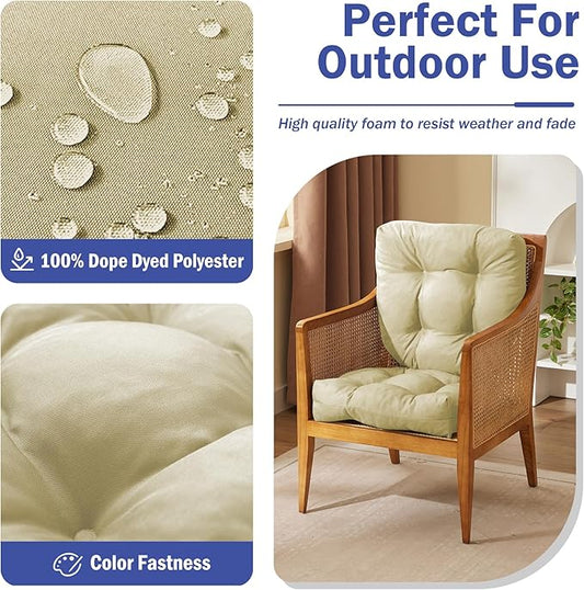 IPYNBAP Outdoor Chair Cushions Set of 2, Patio Chair Cushions with Ties, 17x17+4” Tufted Outdoor Seat Cushions, Waterproof Patio Furniture Cushions, Outdoor Dining Chair Pads, Beige