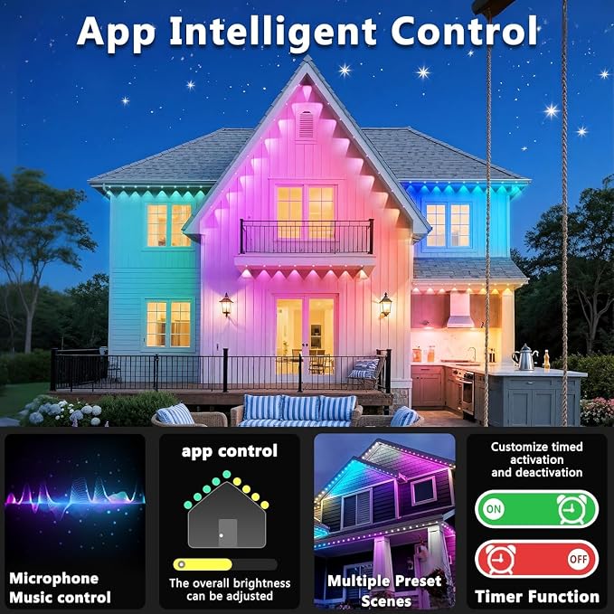 300FT Permanent Outdoor RGB Lights, IP67 Waterproof Smart Eave Lighting, with App/Remote Control Eaves Light, DIY LED Scenes Modes for House Roof Decor,Party