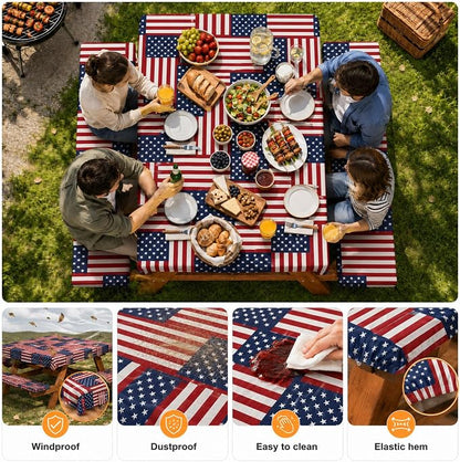 Emwwat Picnic Table Cover with Bench Covers, Waterproof Elastic Corner Fitted Tablecloth for 6 Foot Rectangle Tables, Washable Camping Table Cover Set for Picnic Outdoor BBQ (Red, 72in)