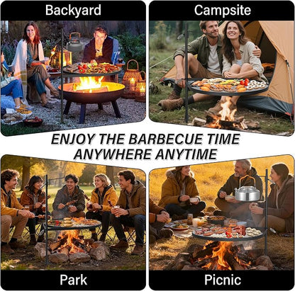 24" Fire Pit Grill w/304 Stainless Steel Grate, Grill Tray | Swivel Grill Grate, Portable Carry Bag, Height Adjustable, Easy Setup, Perfect for Hiking, Picnics & Family BBQs