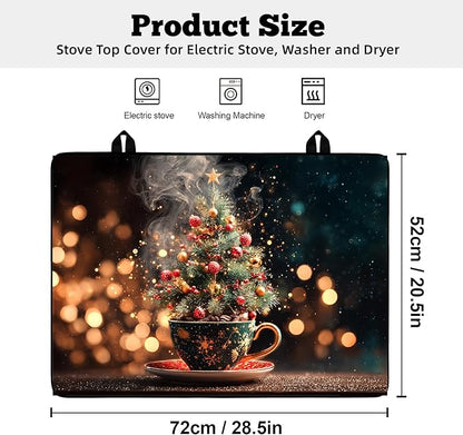 Christmas Multi-Design Stove Cover for Glass/Electric Stoves - 3-in-1 Heat-Resistant Protector Mat, Non-Slip Drying Rack 28"x20"