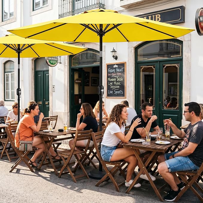 9FT Patio Umbrella,Outdoor Table Umbrella with Push Button Tilt & Crank,Pool Umbrella with Fade-Resistant Canopy, Heavy-Duty Steel Frame, Vented Top, for Deck, Backyard & Market