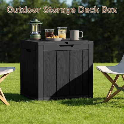 37 Gallon Heavy-Duty Resin Deck Box, Outdoor Storage Bin for Patio Furniture, Outdoor Cushions, Garden Tools and Pool Supplies, Waterproof, Secure Lockable Design (Black, 37 Gallon)