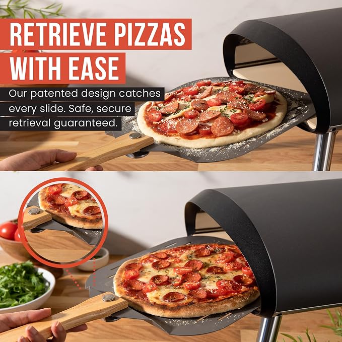 Chef Pomodoro Aluminum Perforated Pizza Peel 16 Inch with Foldable Handle | Perforated Pizza Peel 16 inch, Pizza Steel Perforated Design Prevents Sticking, Foldable Stainless Steel Pizza Peel Handle