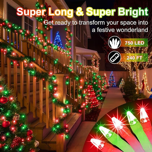 WUXYIYANG 750 LED 240FT Red & Light Green Valentine Lights, 12 Pro Modes and Timer Memory & Dimmable, Plug in Clear Wire Indoor Valentine Room Light for for Xmas Bedroom Yard Tree Wedding Party Decor