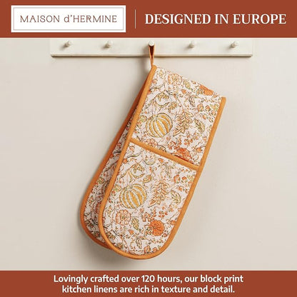 Maison d' Hermine Double Oven Mitts 100% Cotton Double Oven Glove (7"x35") | Heat Resistant BBQ Cooking Gloves with Loop Baking Kitchen Home Hotel Farmhouse Thanksgiving Christmas - Pumpkin Spice