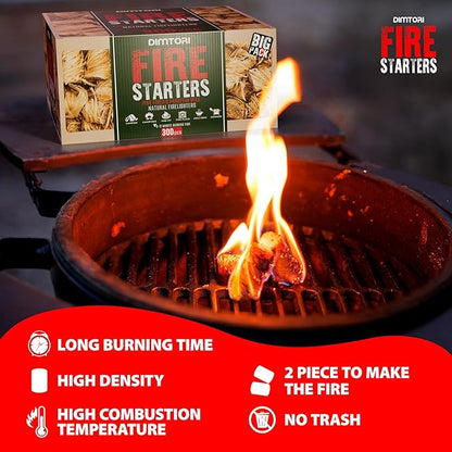 300 pcs Fire Starter - Natural Fire Starters for Campfires, Fire Pit, Pizza Oven, Fireplace, Smoker, BBQ, Pellet Stove & Wood - Fire Starters for Grill, Charcoal Starter