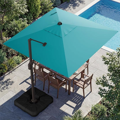 10x10FT Cantilever Outdoor Umbrella with Base, 360° Rotating Large Offset Square Patio Umbrella, Ideal for Garden Backyard Deck Courtyard, Turquoise