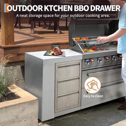 PeakPursuit Stainless Steel Outdoor Kitchen Triple Drawers - Heavy Duty with Handles, Weather-Resistant Flush Mount for BBQ Island, Patio Grill, 14.7" W x 18.5" D x 24.5" H